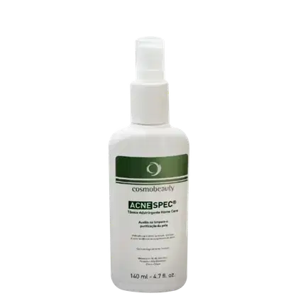 Frasco branco de 140 ml da linha Acnespec da Cosmobeauty, com rótulo verde e branco indicando um tratamento antiacne.