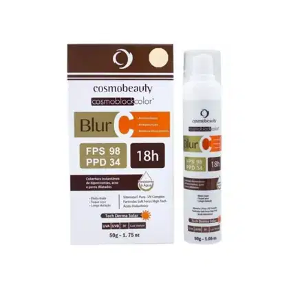 Protetor solar com cor contendo 50g.