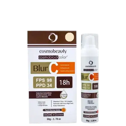 Protetor solar com cor contendo 50g.