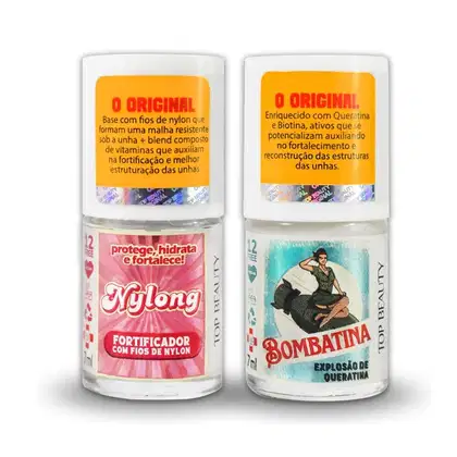 Imagem do produto Kit 2 Bases de Unha Bombatina Explosão de Queratina + Nylong Fortificador S.O.S Unhas Top Beauty 7mL