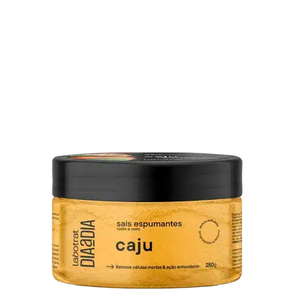 O produto apresentado é um sais espumantes de caju da marca Labotrat. A embalagem é um pote preto com rótulo amarelo, contendo 280g do produto.