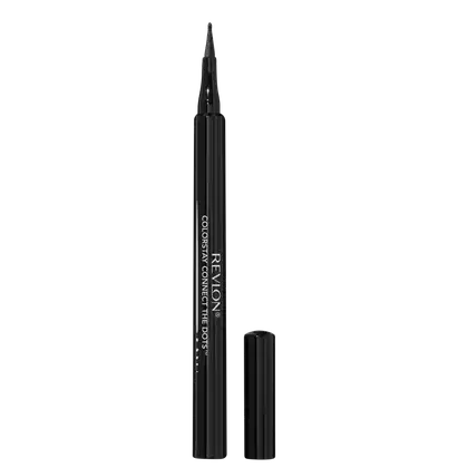 Caneta delineadora em formato preto cilíndrico fino com letras brancas.