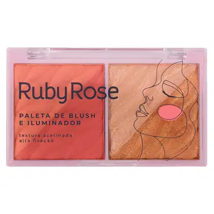 Paleta de Blush e Iluminador Ruby Rose HB-7533-1, 11,4g.
