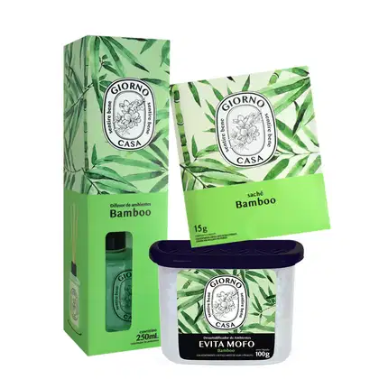 Imagem do produto Kit Giorno Casa Sentire Bene Bamboo Difusor Sachê e Desumidificador de Ambientes (3 produtos)