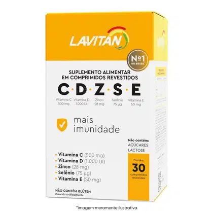 Suplemento Vitaminas Minerais CDZSE Imunidade 30 Comprimidos Lavitan