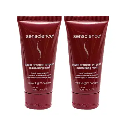 A imagem mostra duas máscaras Inner Restore Intensif da marca Senscience, com 50ml cada.