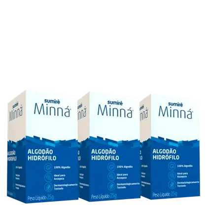 Imagem do produto Kit Algodão Minná Hidrófilo 25g (3 unidades)