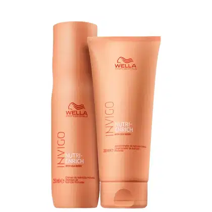 Kit com shampoo e condicionador de linha Invigo Nutri-Enrich da marca Wella Professionals.
