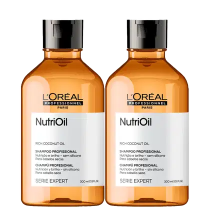 A imagem mostra o kit com 2 shampoos da linha NutriOil.