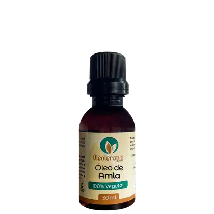 A imagem mostra Óleo de Amla 100% vegetal de 30ml, da marca Oleoterapia Brasil.