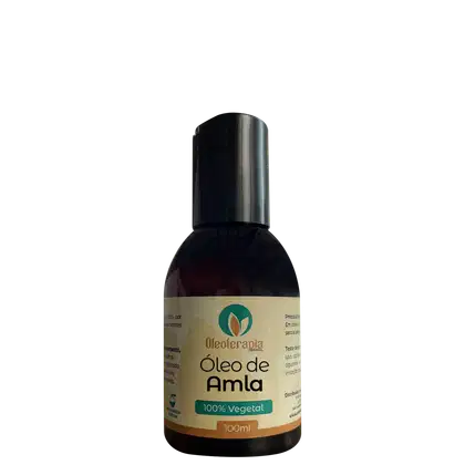 A imagem mostra Óleo de Amla 100% vegetal de 100ml, da marca Oleoterapia Brasil.