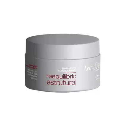 Tratamento condicionante Acquaflora Reequilíbrio Estrutural em embalagem branca redonda com rótulo vermelho e branco, contendo 250g do produto.
