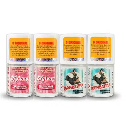 Imagem do produto Kit Top Beauty 4 Bases de Unha Bombatina Explosão de Queratina + Nylong Fortificador S.O.S Unhas