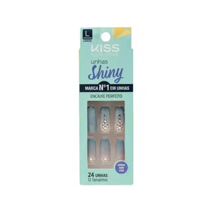Imagem do produto Unhas Postiças Shiny Kiss New York Azul Topázio Bailarina Longo