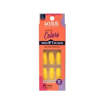 Imagem do produto Unhas Postiças Colors Kiss New York Amarelo Canário Bailarina Longo