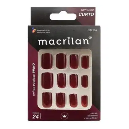 Imagem do produto Unhas Postiças Vinho Curto Sem Adesivo Macrilan Ref. Up213a