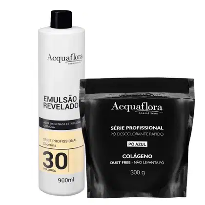 Imagem do produto Kit Pó Descolorante + Emulsão Reveladora Acquaflora Volume 30 900ml