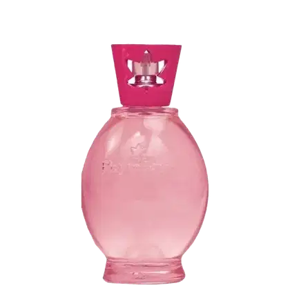 Perfume em frasco de vidro rosa transparente com formato oval. Na parte frontal do frasco, está impresso o texto "Phytoderm" em letras brancas em relevo. O frasco tem uma aparência elegante e feminina, com suas linhas suaves e tons de rosa delicados.