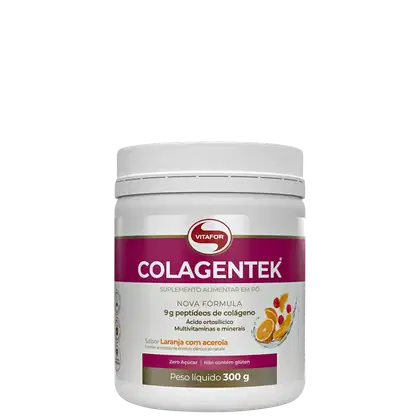 Suplemento Vitamínico Colagentek Colágeno Laranja com Acerola, da marca Vitafor.