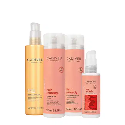 Imagem do produto Kit Cadiveu Essentials Hair Remedy Shampoo Condicionador Leave-in Sérum e Nutri Glow Booster (4 produtos)