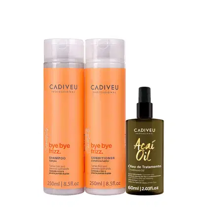 Imagem do produto Kit Cadiveu Professional Bye Bye Frizz Shampoo Condicionador e Açaí Oil 60 (3 produtos)