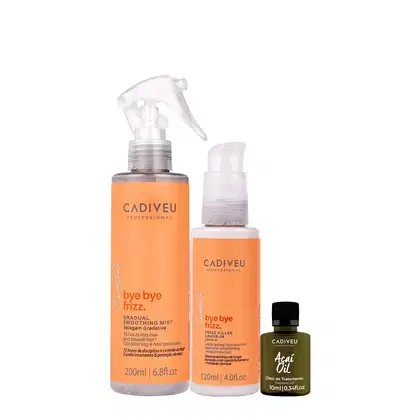 Imagem do produto Kit Cadiveu Professional Bye Bye Frizz Selagem Gradativa Leave-in e Açai Oil (3 produtos)