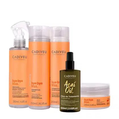 Imagem do produto Kit Cadiveu Professional Bye Bye Frizz Shampoo Condicionador Selagem Gradativa Máscara e Açaí Oil 60 (5 produtos)