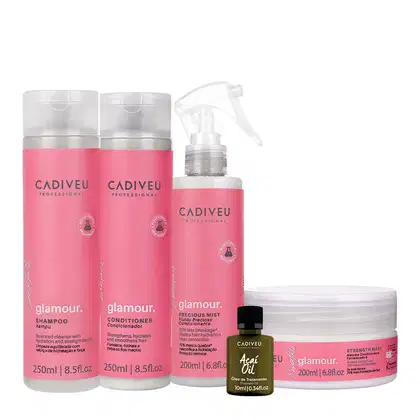 Imagem do produto Kit Cadiveu Profissional Essentials Glamour Shampoo Condicionador Máscara Fluído e Açaí Oil P (5 produtos)