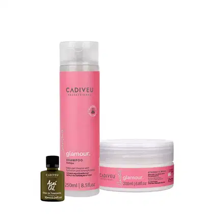 Imagem do produto Kit Cadiveu Profissional Essentials Glamour Shampoo Máscara e Açaí Oil P (3 produtos)