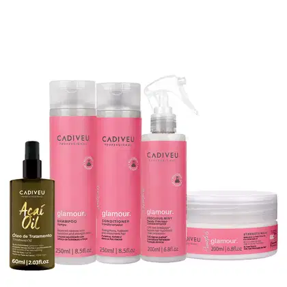 Imagem do produto Kit Cadiveu Profissional Essentials Glamour Shampoo Condicionador Máscara Fluído e Açaí Oil 60 (5 produtos)