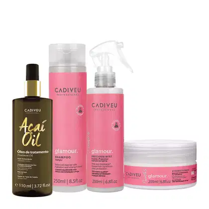 Imagem do produto Kit Cadiveu Profissional Essentials Glamour Shampoo Fluído Máscara e Açaí Oil 110 (4 produtos)