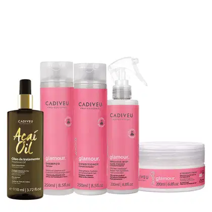 Imagem do produto Kit Cadiveu Profissional Essentials Glamour Shampoo Condicionador Máscara Fluído e Açaí Oil 110 (5 produtos)