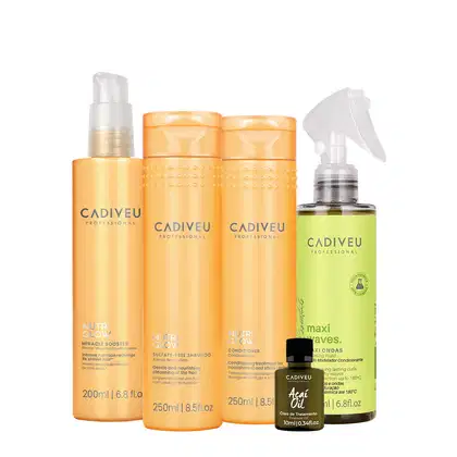 Imagem do produto Kit Cadiveu Professional Nutri Glow Shampoo Condicionador Maxi Ondas Booster Pré Shampoo e Açaí Oil (5 produtos)