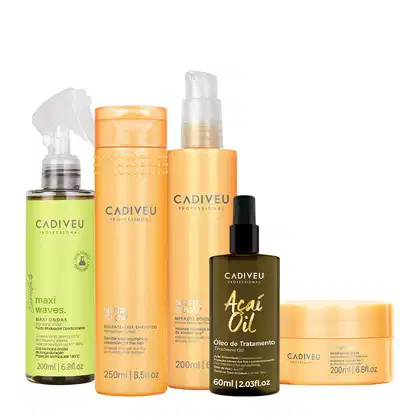 Imagem do produto Kit Cadiveu Professional Nutri Glow Shampoo Máscara Maxi Ondas Booster Fluído de Tratamento e Açaí Oil 60 (5 produtos)