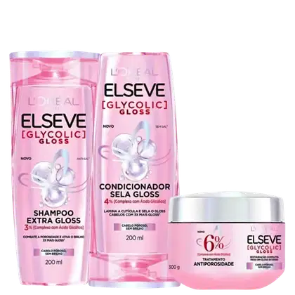 Kit Elseve L’Oréal Paris Glycolic Gloss Trio Basic, 3 produtos.