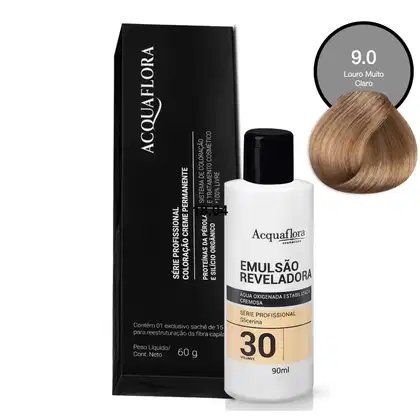 Coloração Acquaflora 9.0 Louro Muito Claro 60g + Água Oxigenada 30 Volumes 90ml