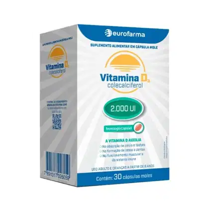 Imagem do produto Vitamina D3 2.000ui Eurofarma com 30 Cápsulas