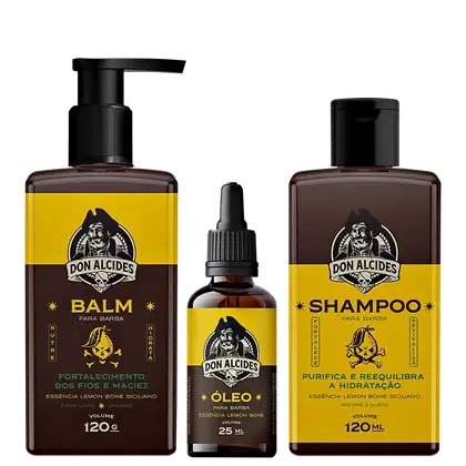 Imagem do produto KIT SHAMPOO BALM  E ÓLEO PARA BARBA DON ALCIDES LEMON BONE