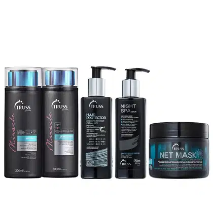 Kit TRUSS Miracle + Hair Protector + Night SPA + Net Mask, 5 produtos.