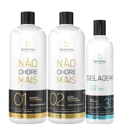 Shampoo e Alisante Borabella Não Chore Mais 2x1L + Selagem 3D Semi Definitiva 350ml