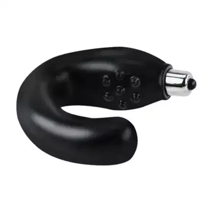 Estimulador Massageador de Próstata preto com detalhes em prata, com formato curvo e textura suave. Produto da marca Sexy Import