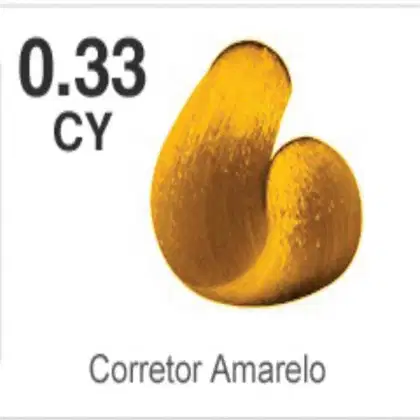 A imagem de uma amostra de correção de coloração capilar na cor amarela. O formato da amostra lembra uma grande gota ou uma forma arredondada e alongada.
