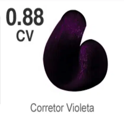 A imagem de uma amostra de correção de coloração capilar na cor violeta. O formato da amostra lembra uma grande gota ou uma forma arredondada e alongada.