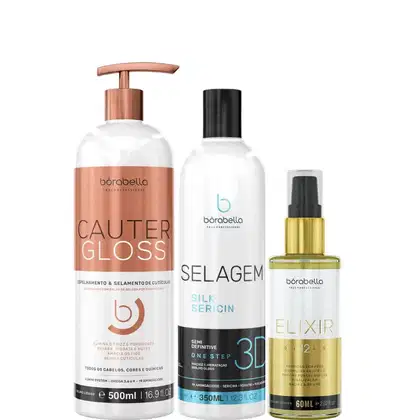 Borabella Cauter Gloss 500ml + Selagem 3D 350ml + Óleo Elixir 60ml