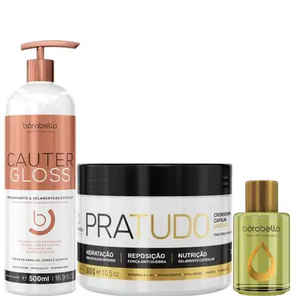 Borabella Cauter Gloss 500ml + Pratudo 300g + Óleo Argan 7ml