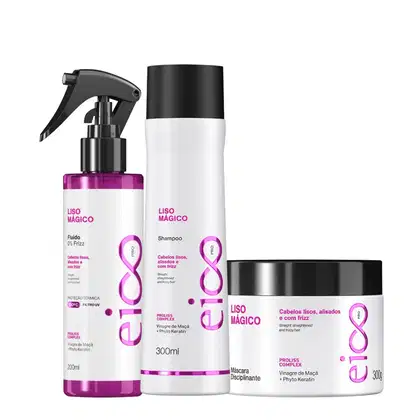 Imagem do produto Kit Eico Pro Liso Mágico - Shampoo 300ml + Máscara Tratamento 300g + Fluido 200ml