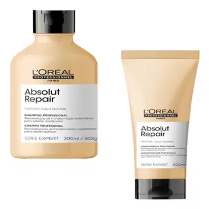 Kit com shampoo e condicionador Absolut Repair da marca L'Óreal Professionnel.
