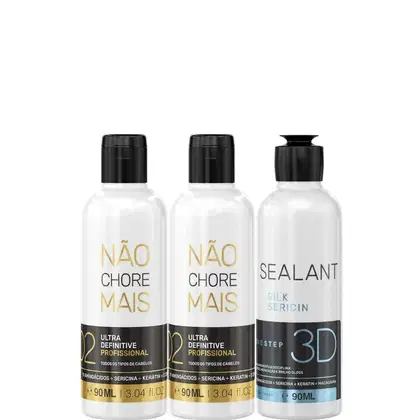 Kit com escova semidefinitiva Selagem 3D e redutores de volume Não Chore Mais, da marca Borabella.