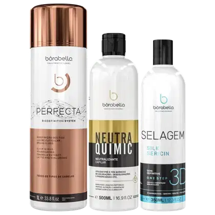 Kit Borabella com Escova Progressiva Perfecta 1L + Neutralizante NeutraQuimic 500ml + Selagem 3D 350ml