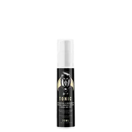 Tônico em embalagem preta com imagem de um babuíno em estilo gráfico e texto "TONIC" em letras douradas.  Volume de 30ml indicado na embalagem.